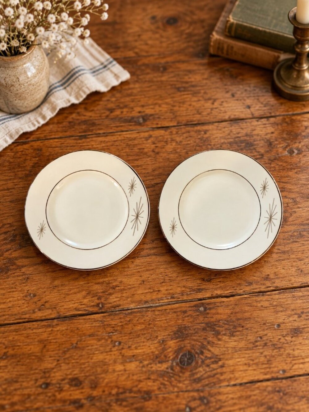 Syracuse China Polaris Bread Plates Mid-Century Starburst Design Set Of 2 Vintag